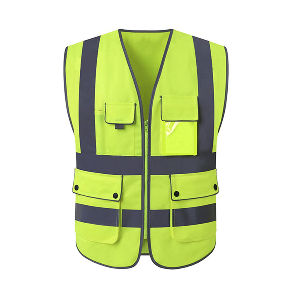 Hestic Sports Wear Customized Black Reflective Safety Vest Company Logo With Pockets Custom Color Fluorescent Visibility Work Class 2 Safety Vest